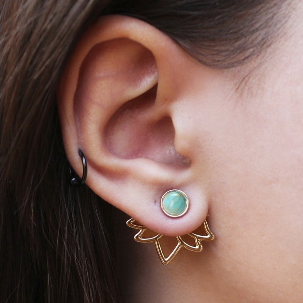 Turquoise Lotus Flower Earrings